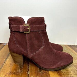 Diba Women's Boho Suede Stacked Heel Boots Burgundy Size 10 NWOB Casual Chic